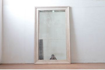フランスアンティーク　ペイント　シンプルなスクエア型でお部屋に取り入れやすいシャビーな風合いの特大ミラー(ウォールミラー、姿見、壁掛け鏡、店舗什器)(R-080608)