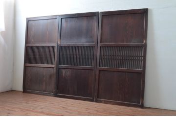 アンティーク建具　和モダンテイストのお部屋づくりに取り入れたい格子帯戸3枚セット(引き戸、格子戸)(R-080613)