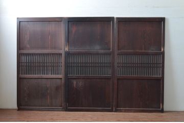 アンティーク建具　和モダンテイストのお部屋づくりに取り入れたい格子帯戸3枚セット(引き戸、格子戸)(R-080613)