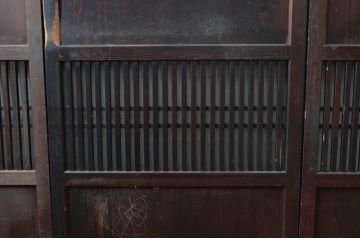 アンティーク建具　和モダンテイストのお部屋づくりに取り入れたい格子帯戸3枚セット(引き戸、格子戸)(R-080613)