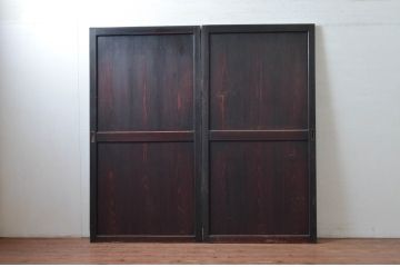アンティーク建具　明治　深い色合いが味わい深い帯戸2枚セット(引き戸、板戸)(R-080614)