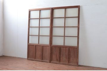 アンティーク建具　古い味わいのあるガラス戸2枚セット(引き戸、建具)(R-080621)