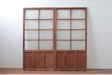 アンティーク建具　古い味わいのあるガラス戸2枚セット(引き戸、建具)(R-080621)