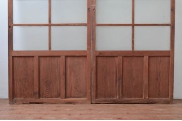 アンティーク建具　古い味わいのあるガラス戸2枚セット(引き戸、建具)(R-080621)