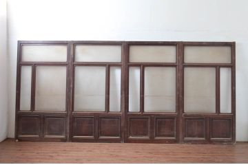 アンティーク建具　上手物!!　レトロな雰囲気感じる凝ったデザインのガラス戸4枚セット(引き戸、建具)(R-080622)