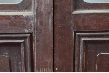 アンティーク建具　上手物!!　レトロな雰囲気感じる凝ったデザインのガラス戸4枚セット(引き戸、建具)(R-080622)