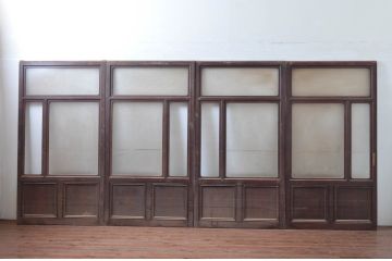 アンティーク建具　上手物!!　レトロな雰囲気感じる凝ったデザインのガラス戸4枚セット(引き戸、建具)(R-080622)