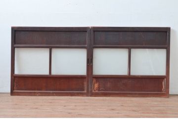 アンティーク建具　レトロな空間を演出する窓2枚セット(引き戸、ガラス戸)(R-080626)