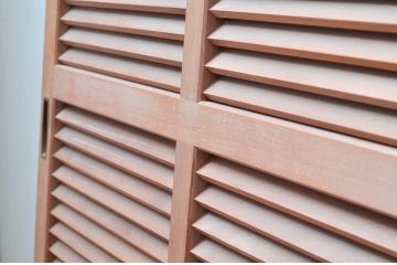 アンティーク建具　木の温もりを感じる幅狭ルーバー引き戸4枚セット(ジャロジー戸、雨戸、木製)(R-080631)