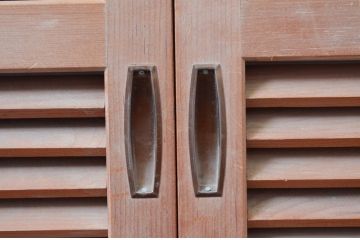 アンティーク建具　木の温もりを感じる幅狭ルーバー引き戸4枚セット(ジャロジー戸、雨戸、木製)(R-080631)