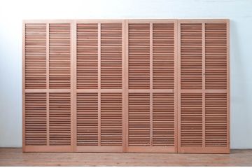 アンティーク建具　木の温もりを感じる幅狭ルーバー引き戸4枚セット(ジャロジー戸、雨戸、木製)(R-080631)