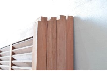 アンティーク建具　木の温もりを感じる幅狭ルーバー引き戸4枚セット(ジャロジー戸、雨戸、木製)(R-080631)