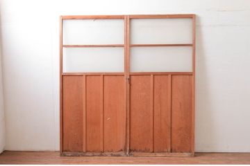 アンティーク建具　時を経た風合いが味わい深い背の高いガラス引き戸2枚セット(引き戸、建具)(R-080637)