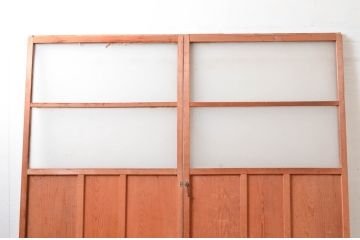 アンティーク建具　時を経た風合いが味わい深い背の高いガラス引き戸2枚セット(引き戸、建具)(R-080637)