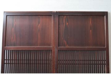 アンティーク建具　深みのある色合いが魅力的な格子帯戸2枚セット(引き戸、格子戸)(R-080638)