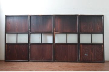 アンティーク建具　古民家インテリアにおすすめのガラス帯戸4枚セット(引き戸、板戸)(R-080640)