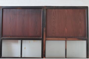 アンティーク建具　古民家インテリアにおすすめのガラス帯戸4枚セット(引き戸、板戸)(R-080640)