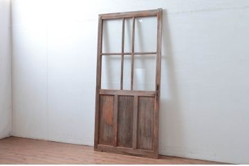 アンティーク建具　素朴で味わいのある古い木味が魅力のガラス戸1枚(引き戸、建具)(R-080642)