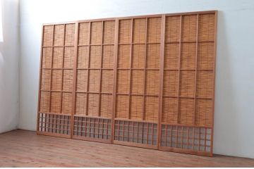 アンティーク建具　涼しげな和の空間を演出する幅狭夏戸4枚セット(引き戸、簾戸、簀戸、葭戸、すど、夏障子)(R-080643)