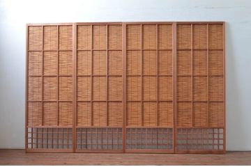 アンティーク建具　涼しげな和の空間を演出する幅狭夏戸4枚セット(引き戸、簾戸、簀戸、葭戸、すど、夏障子)(R-080643)