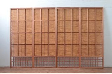 アンティーク建具　涼しげな和の空間を演出する幅狭夏戸4枚セット(引き戸、簾戸、簀戸、葭戸、すど、夏障子)(R-080644)