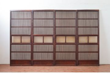 アンティーク建具　上手物!!　和の風情が感じられる裏障子付きの幅狭格子戸4枚セット(障子戸、引き戸)(R-080646)