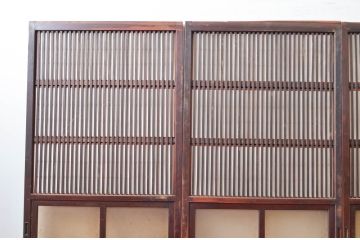 アンティーク建具　上手物!!　和の風情が感じられる裏障子付きの幅狭格子戸4枚セット(障子戸、引き戸)(R-080646)