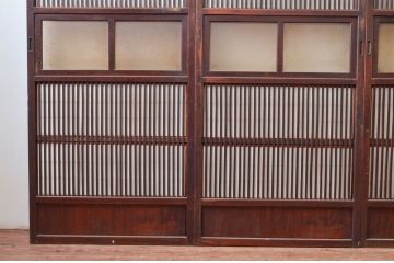 アンティーク建具　上手物!!　和の風情が感じられる裏障子付きの幅狭格子戸4枚セット(障子戸、引き戸)(R-080646)