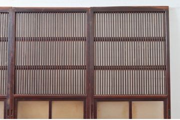 アンティーク建具　上手物!!　和の風情が感じられる裏障子付きの幅狭格子戸4枚セット(障子戸、引き戸)(R-080646)