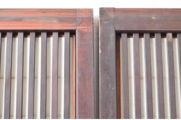 アンティーク建具　上手物!!　和の風情が感じられる裏障子付きの幅狭格子戸4枚セット(障子戸、引き戸)(R-080646)