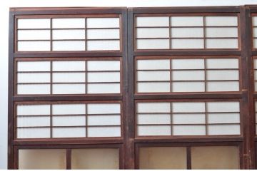 アンティーク建具　上手物!!　和の風情が感じられる裏障子付きの幅狭格子戸4枚セット(障子戸、引き戸)(R-080646)
