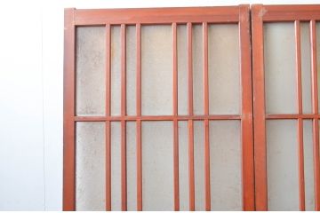 アンティーク建具　ダイヤガラス入り　木の温もり感じられるガラス戸3枚セット(引き戸、建具)(R-080648)