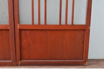 アンティーク建具　ダイヤガラス入り　木の温もり感じられるガラス戸3枚セット(引き戸、建具)(R-080648)