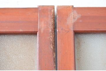 アンティーク建具　ダイヤガラス入り　木の温もり感じられるガラス戸3枚セット(引き戸、建具)(R-080648)