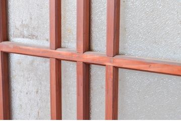 アンティーク建具　ダイヤガラス入り　木の温もり感じられるガラス戸3枚セット(引き戸、建具)(R-080648)