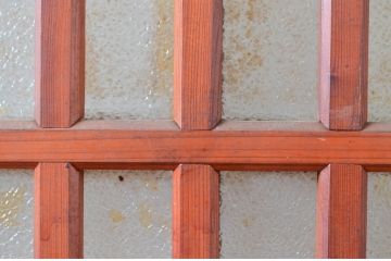 アンティーク建具　ダイヤガラス入り　木の温もり感じられるガラス戸3枚セット(引き戸、建具)(R-080648)