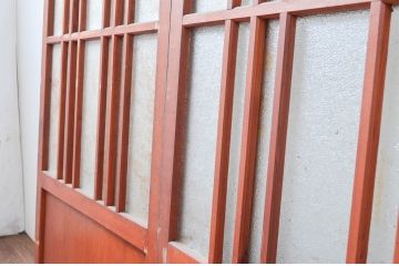 アンティーク建具　ダイヤガラス入り　木の温もり感じられるガラス戸3枚セット(引き戸、建具)(R-080648)