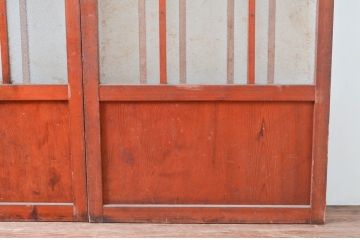 アンティーク建具　ダイヤガラス入り　木の温もり感じられるガラス戸3枚セット(引き戸、建具)(R-080648)