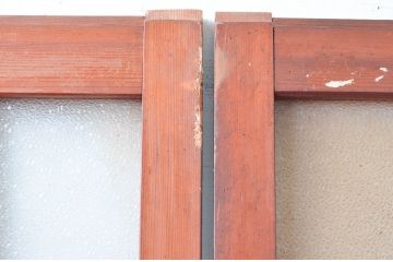 アンティーク建具　ダイヤガラス入り　木の温もり感じられるガラス戸3枚セット(引き戸、建具)(R-080648)