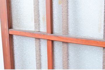 アンティーク建具　ダイヤガラス入り　木の温もり感じられるガラス戸3枚セット(引き戸、建具)(R-080648)