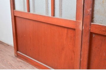 アンティーク建具　ダイヤガラス入り　木の温もり感じられるガラス戸3枚セット(引き戸、建具)(R-080648)