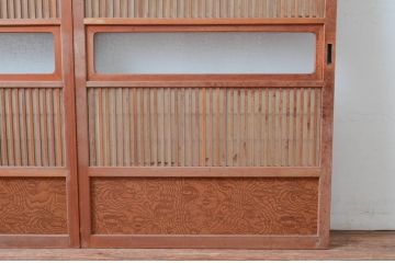 アンティーク建具　裏障子付き　和風の空間づくりにおすすめな格子戸2枚セット(ガラス帯戸、引き戸、建具)(R-080650)