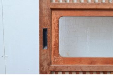 アンティーク建具　裏障子付き　和風の空間づくりにおすすめな格子戸2枚セット(ガラス帯戸、引き戸、建具)(R-080650)