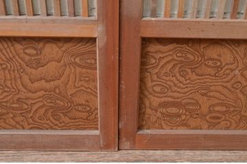 アンティーク建具　裏障子付き　和風の空間づくりにおすすめな格子戸2枚セット(ガラス帯戸、引き戸、建具)(R-080650)