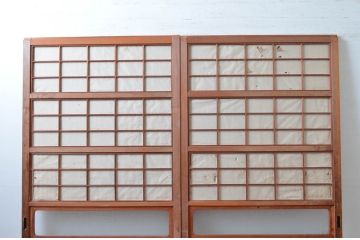 アンティーク建具　裏障子付き　和風の空間づくりにおすすめな格子戸2枚セット(ガラス帯戸、引き戸、建具)(R-080650)