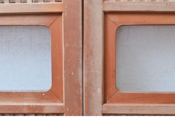 アンティーク建具　裏障子付き　和風の空間づくりにおすすめな格子戸3枚セット(ガラス帯戸、引き戸、建具)(R-080651)