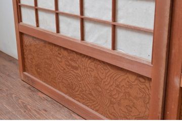アンティーク建具　裏障子付き　和風の空間づくりにおすすめな格子戸3枚セット(ガラス帯戸、引き戸、建具)(R-080651)
