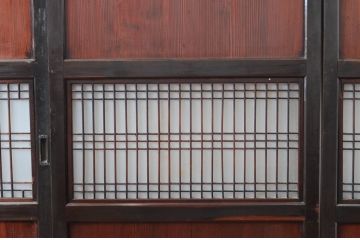 アンティーク建具　和の風情あふれるガラス入り格子帯戸3枚セット(板戸、引き戸、ガラス帯戸)(R-080654)