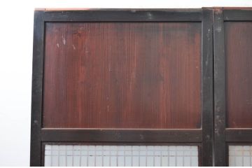 アンティーク建具　和の風情あふれるガラス入り格子帯戸3枚セット(板戸、引き戸、ガラス帯戸)(R-080654)