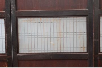 アンティーク建具　和の風情あふれるガラス入り格子帯戸3枚セット(板戸、引き戸、ガラス帯戸)(R-080654)